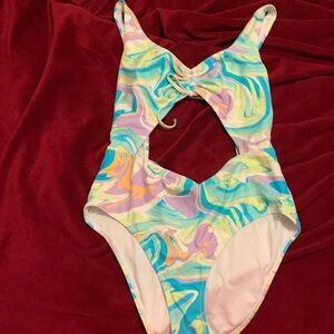 Plus size swirl one piece cut out swimsuit